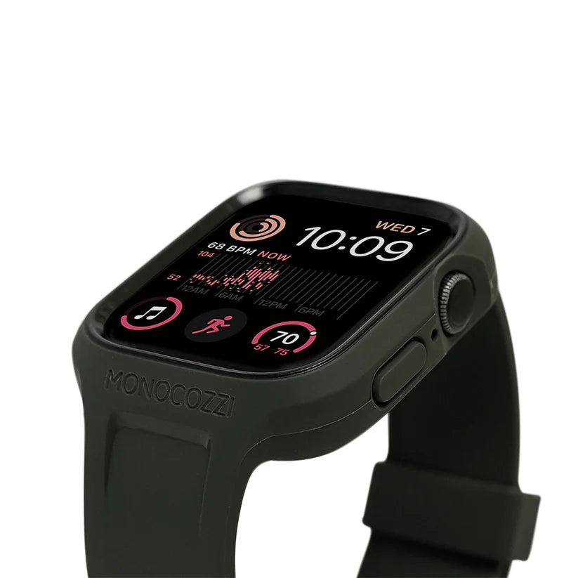 MONOCOZZI ESSENTIALS Hybrid Soft Plastic Case with Strap for Apple Watch 45/44mm (Black)