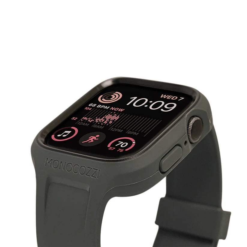 MONOCOZZI ESSENTIALS Hybrid Soft Plastic Case with Strap for Apple Watch 45/44mm (Olive)