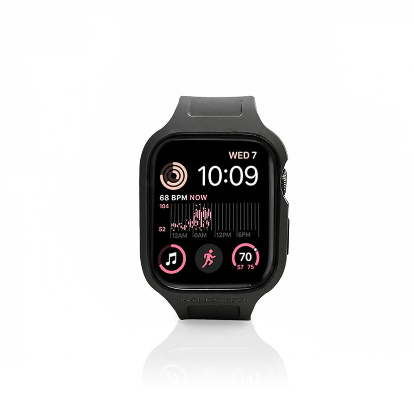 MONOCOZZI ESSENTIALS Hybrid Soft Plastic Case with Strap for Apple Watch 45/44mm (Black)