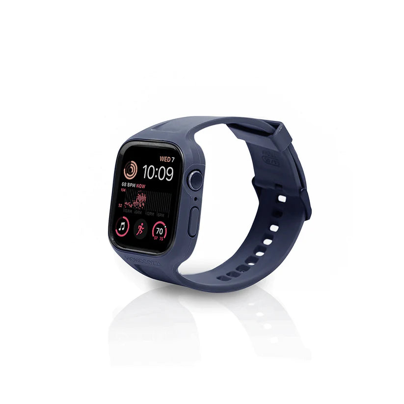 MONOCOZZI ESSENTIALS Hybrid Soft Plastic Case with Strap for Apple Watch 45/44mm (Navy)