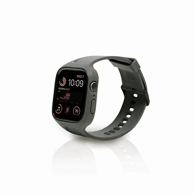 MONOCOZZI ESSENTIALS Hybrid Soft Plastic Case with Strap for Apple Watch 45/44mm (Olive)