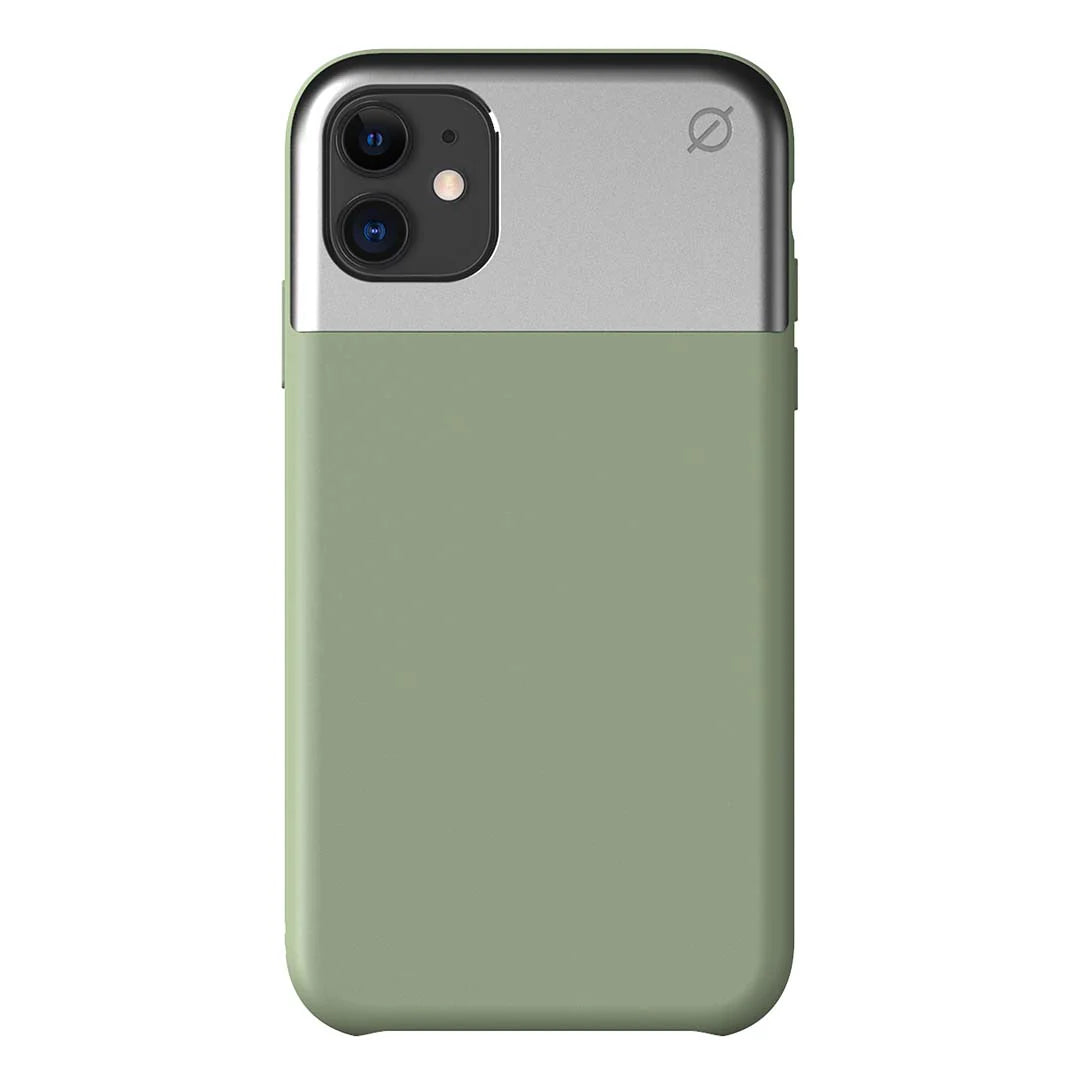 ATOM STUDIOS Split Silicone iPhone 11 case (Silver Aluminium + Chlorine Green Silicone)