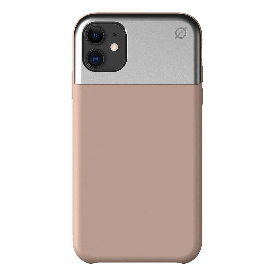 ATOM STUDIOS Split Silicone iPhone 11 case (Silver Aluminium + Erbium Pink Silicone)