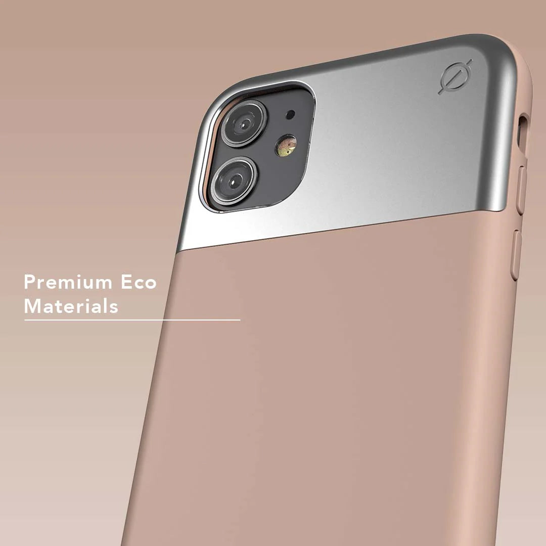 ATOM STUDIOS Split Silicone iPhone 11 case (Silver Aluminium + Erbium Pink Silicone)