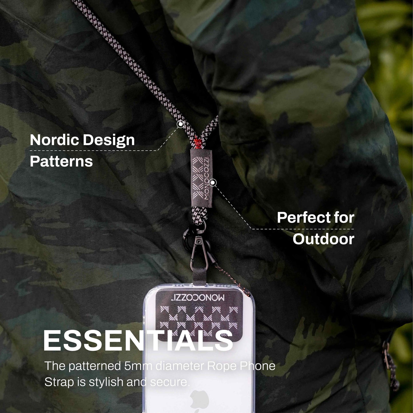 MONOCOZZI ESSENTIALS Phone Strap (any phone model) with Airpod Pro Holder Function (Black)