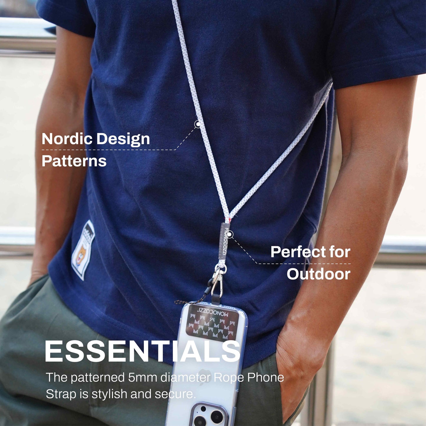 MONOCOZZI ESSENTIALS Phone Strap (any phone model) with Airpod Pro Holder Function (Grey)