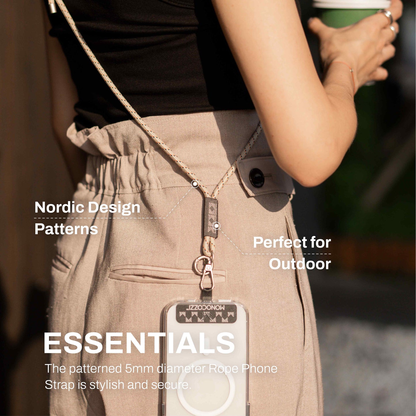 MONOCOZZI ESSENTIALS Phone Strap (any phone model) with Airpod Pro Holder Function (Khaki)