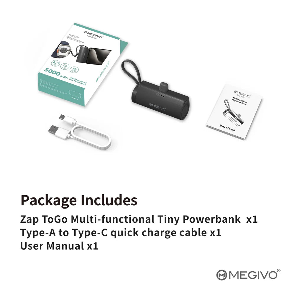 MEGIVO Zap ToGo 5000mAh Multi-Functional Tiny Power Bank (Lightning) (Ash)