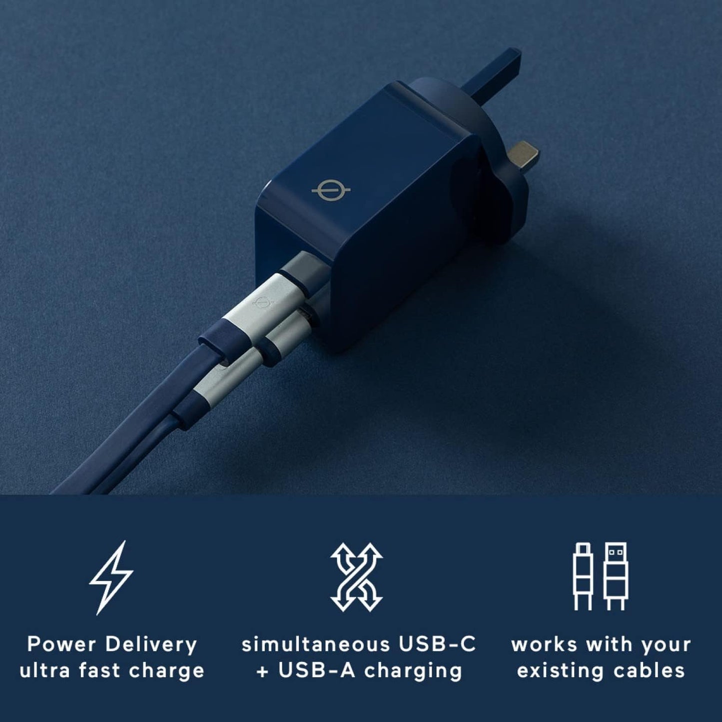 ATOM STUDIOS 30W Dual-Port PD Fast Charge Wall UK plug (Nitrogen Blue)