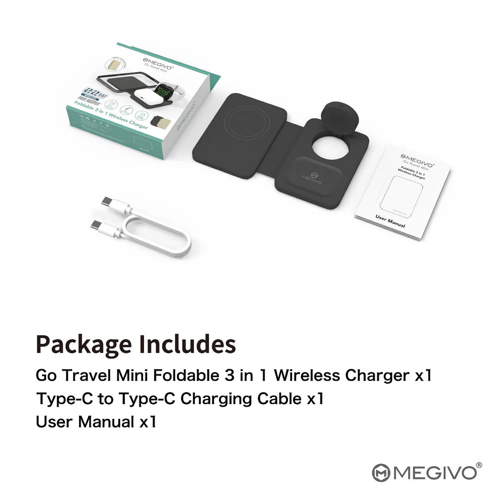 MEGIVO Go Travel Mini Foldable 3 in 1 Wireless Charger (Beige)