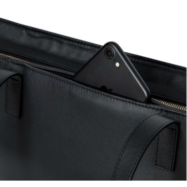 MINI MADDOX Leather Zip Top Tote 13'' (Black)