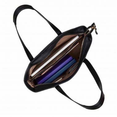 MINI MADDOX Leather Zip Top Tote 13'' (Black)