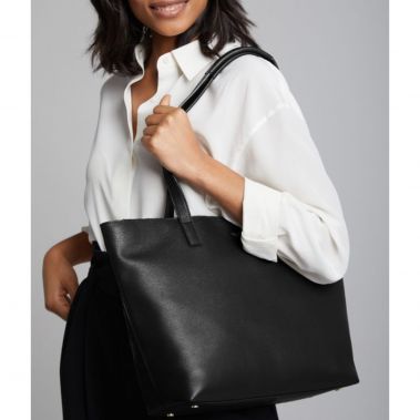 MINI MADDOX Leather Zip Top Tote 13'' (Black)