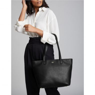 MINI MADDOX Leather Zip Top Tote 13'' (Black)