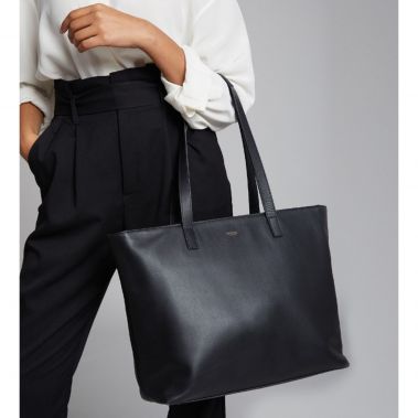 MADDOX L Leather Zip Tote 15" (Black)