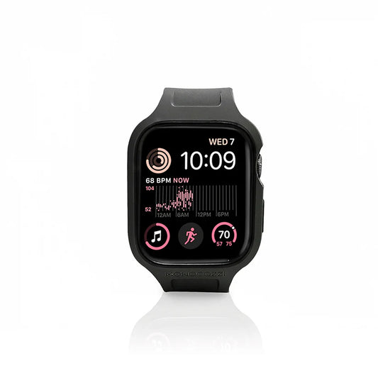 MONOCOZZI ESSENTIALS Hybrid Soft Plastic Case with Strap for Apple Watch 45/44mm (Black)