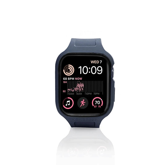 MONOCOZZI ESSENTIALS Hybrid Soft Plastic Case with Strap for Apple Watch 45/44mm (Navy)