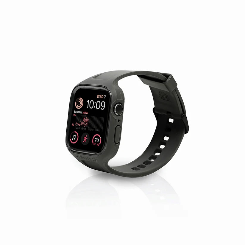 MONOCOZZI ESSENTIALS Hybrid Soft Plastic Case with Strap for Apple Watch 45/44mm (Black)