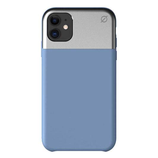 ATOM STUDIOS Split Silicone iPhone 11 case (Silver Aluminium + Hydrogen Blue Silicone)