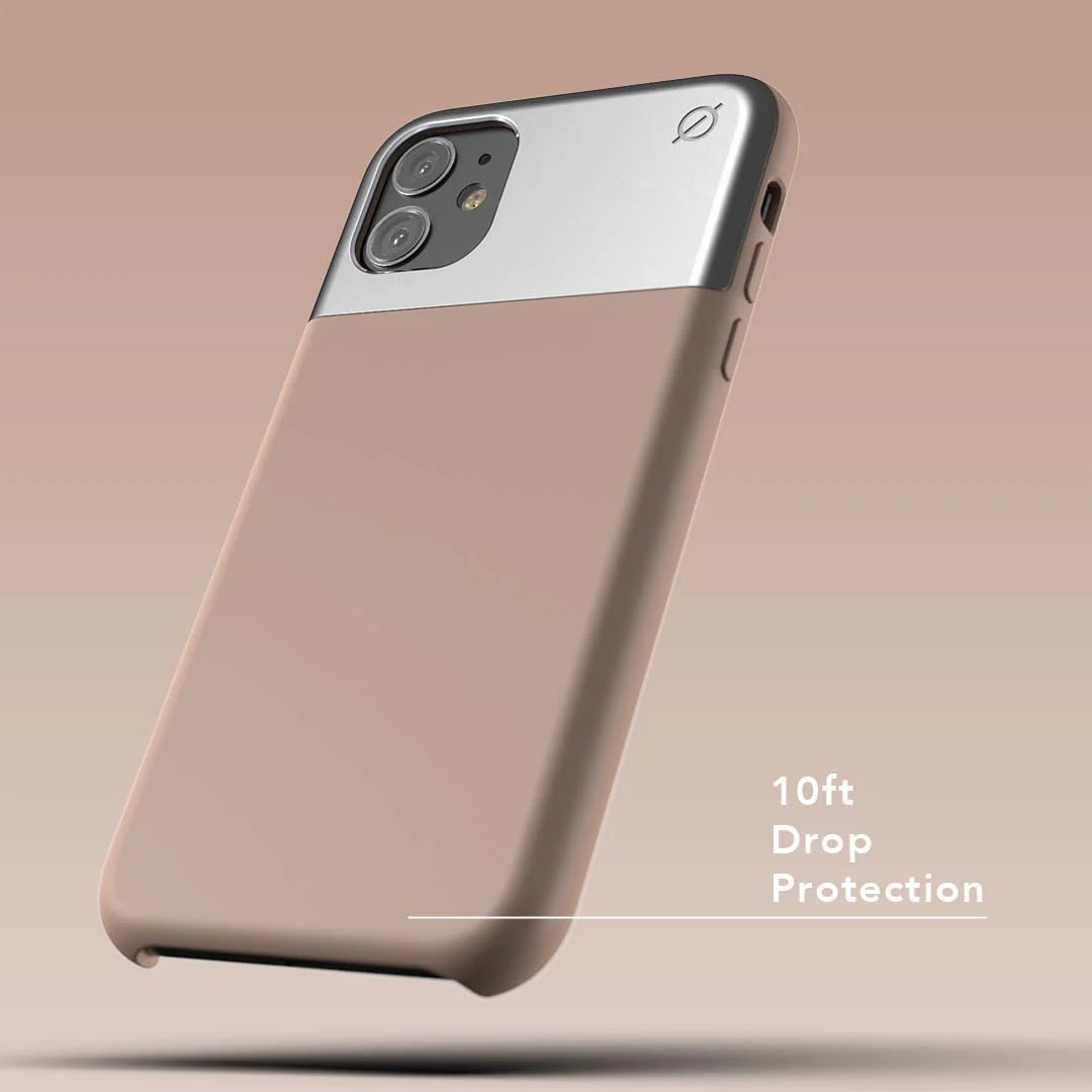 ATOM STUDIOS Split Silicone iPhone 11 case (Silver Aluminium + Erbium Pink Silicone)