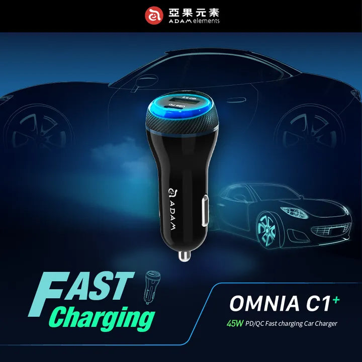 ADAM ELEMENTS OMNIA C1+ 45W PD/QC USB-C/USB-A Fast Charging Car Charger (Black)