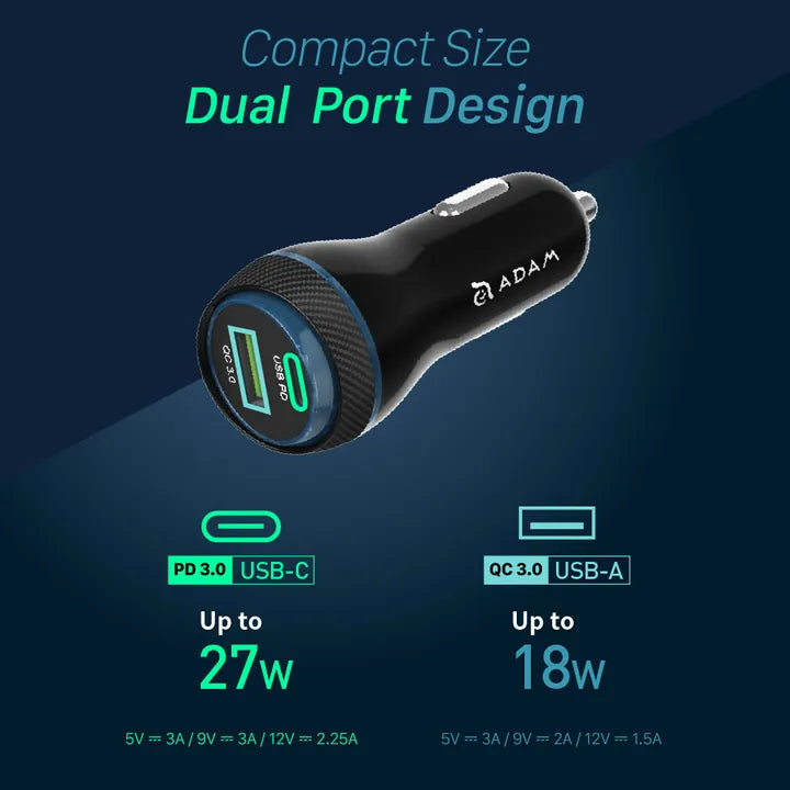 ADAM ELEMENTS OMNIA C1+ 45W PD/QC USB-C/USB-A Fast Charging Car Charger (Black)