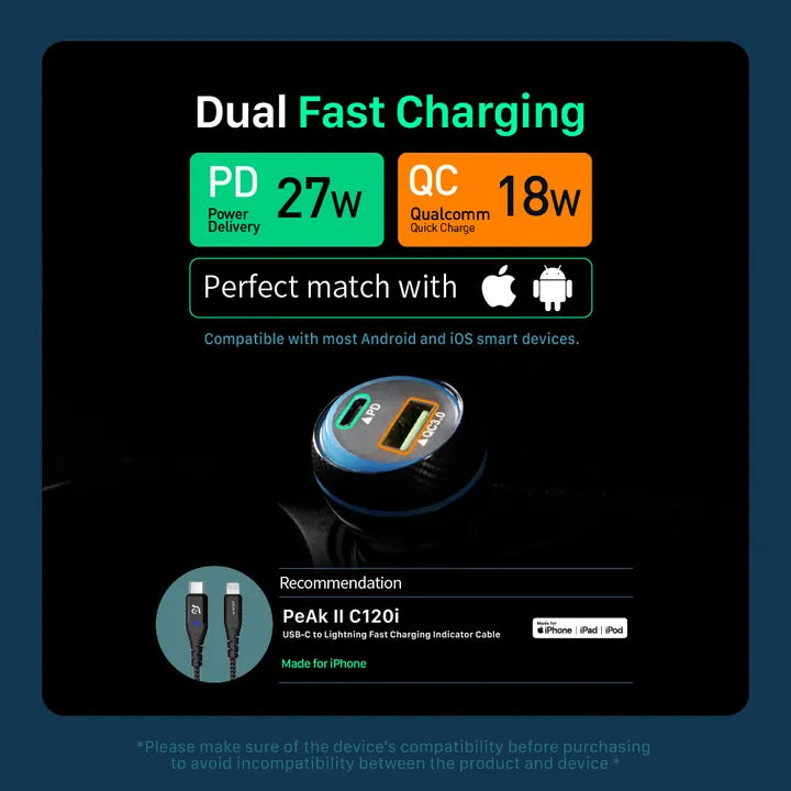 ADAM ELEMENTS OMNIA C1+ 45W PD/QC USB-C/USB-A Fast Charging Car Charger (Black)