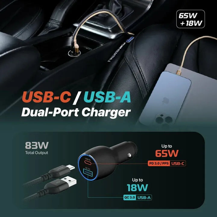 ADAM ELEMENTS OMNIA C1 Pro 83W PD/QC USB-C/USB-A Powerful Car Charger (Black)