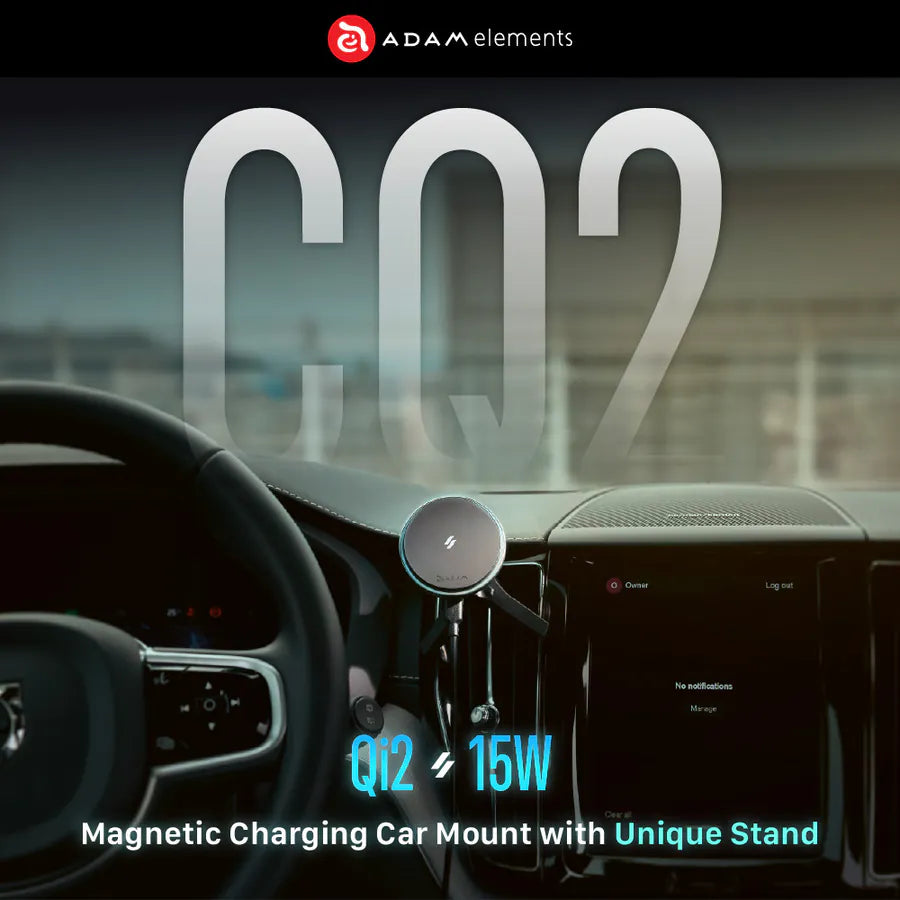 ADAM ELEMENTS CQ2 Qi2 Magnetic Charging Car Mount (Black)