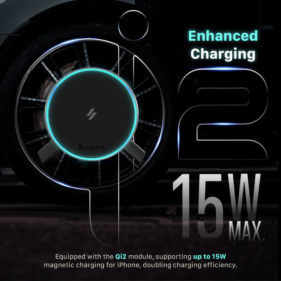 ADAM ELEMENTS CQ2 Qi2 Magnetic Charging Car Mount (Black)
