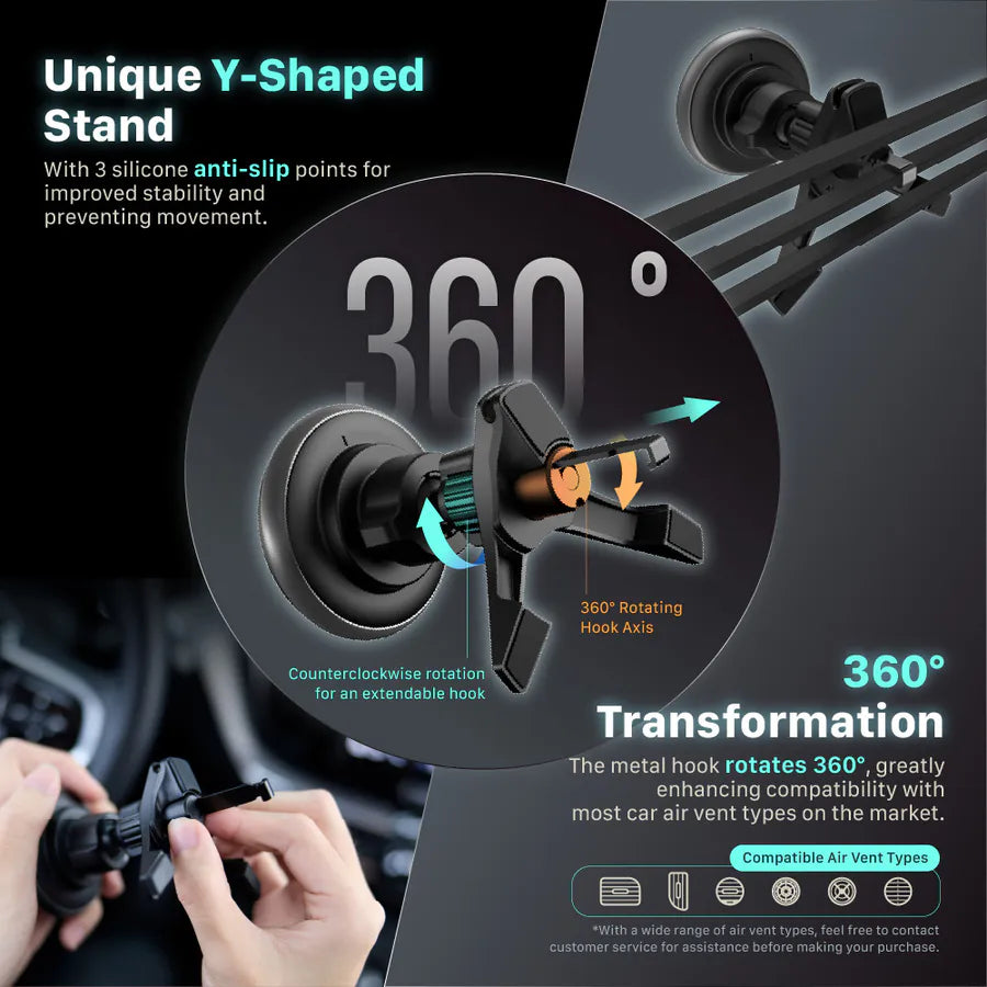 ADAM ELEMENTS CQ2 Qi2 Magnetic Charging Car Mount (Black)