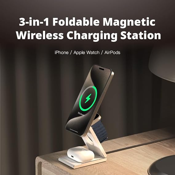 ADAM ELEMENTS Mag Z Magnetic 3-in-1 Foldable Travel Charging Station (Black)