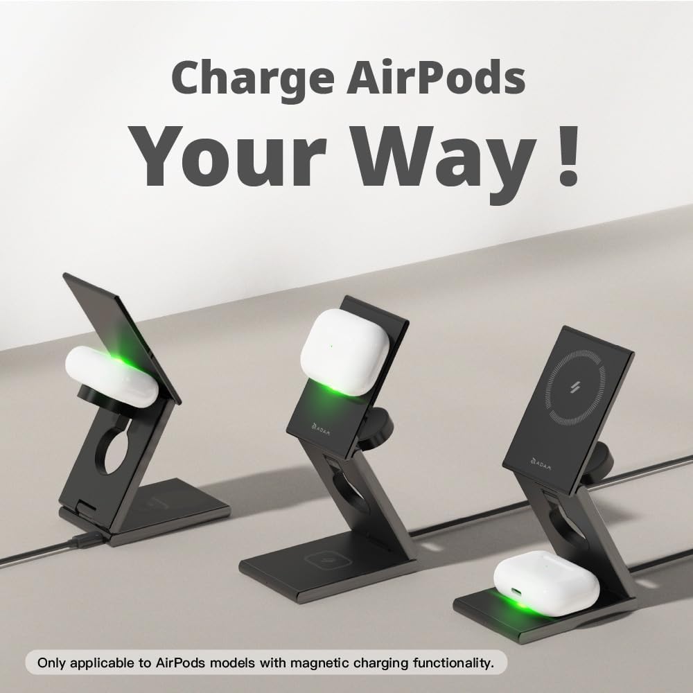 ADAM ELEMENTS Mag Z Magnetic 3-in-1 Foldable Travel Charging Station (Black)