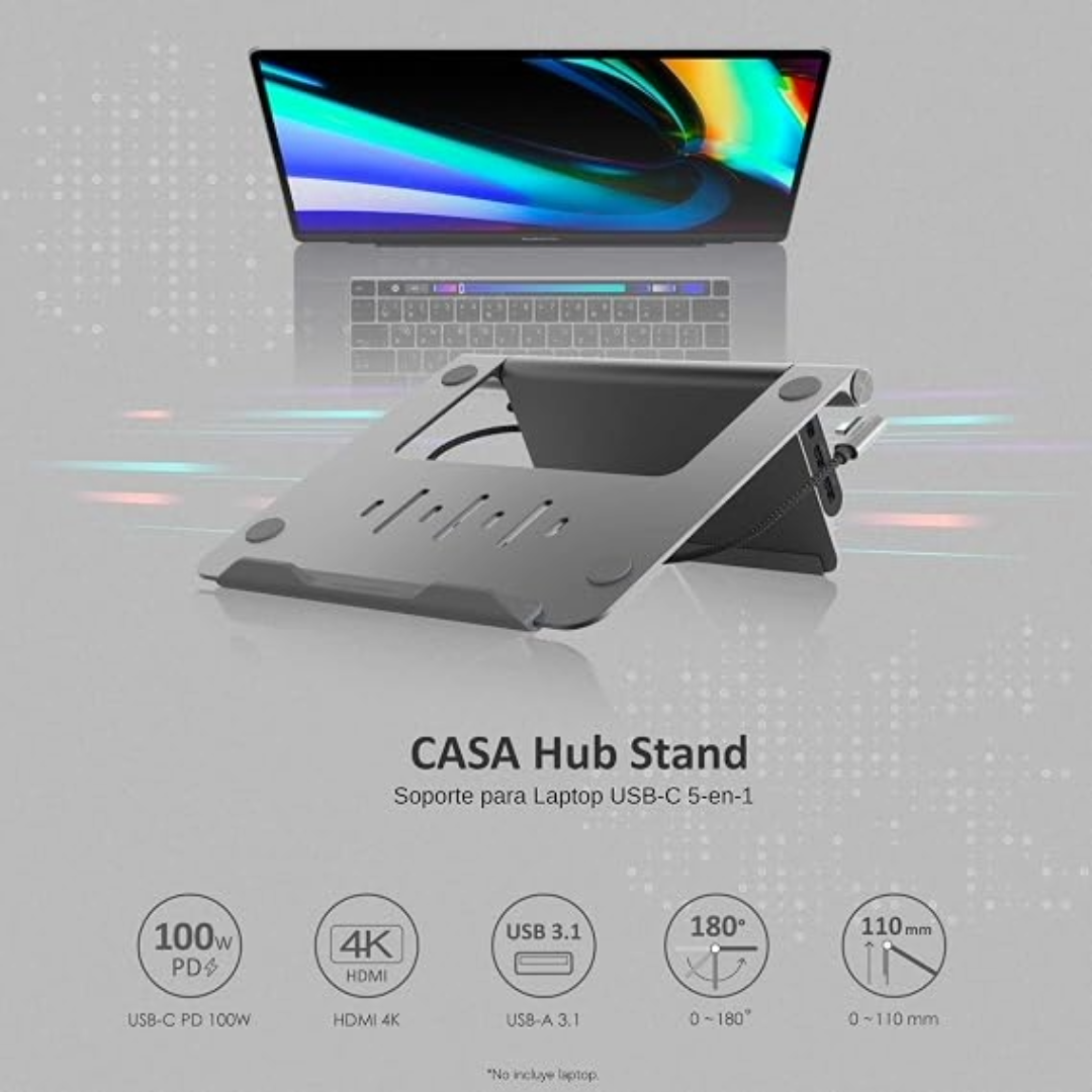 ADAM ELEMENTS CASA HUB Stand USB-C Multiport 5-in-1 Laptop Stand Hub (Grey)