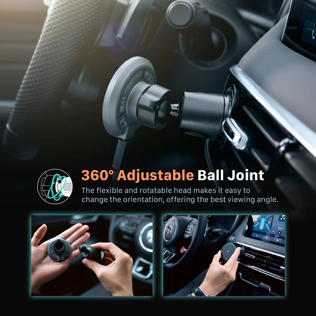 ADAM ELEMENTS CQ1 Qi2 Magnetic Charging Car Mount (Black)