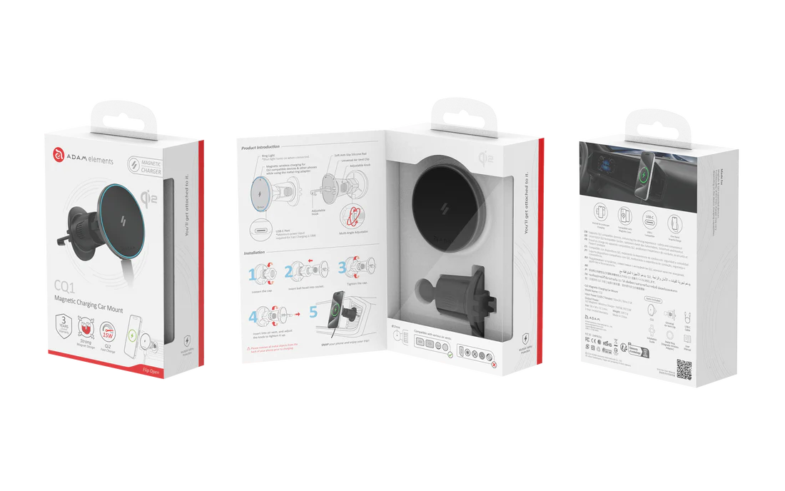 ADAM ELEMENTS CQ1 Qi2 Magnetic Charging Car Mount (Black)