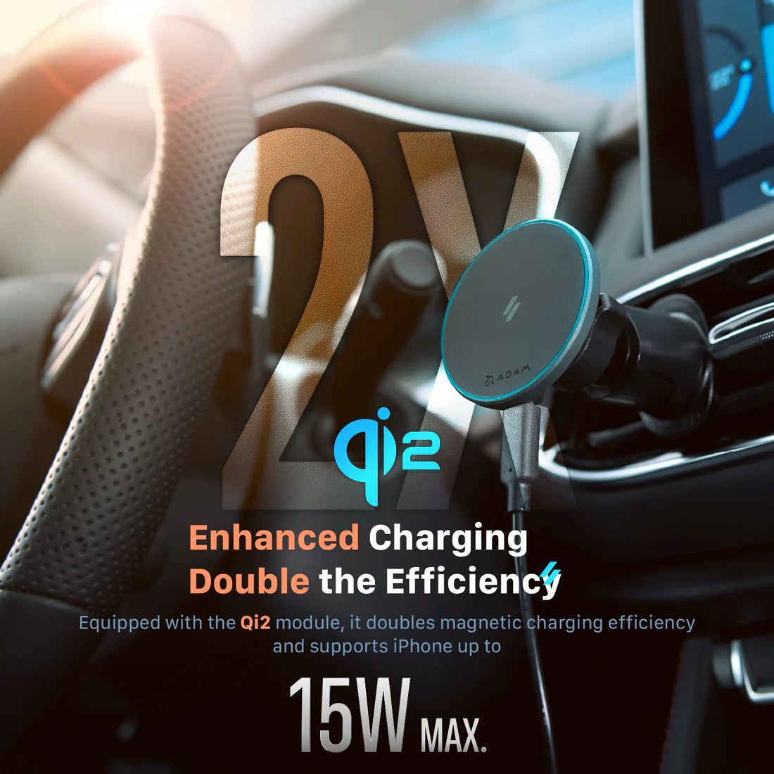 ADAM ELEMENTS CQ1 Qi2 Magnetic Charging Car Mount (Black)