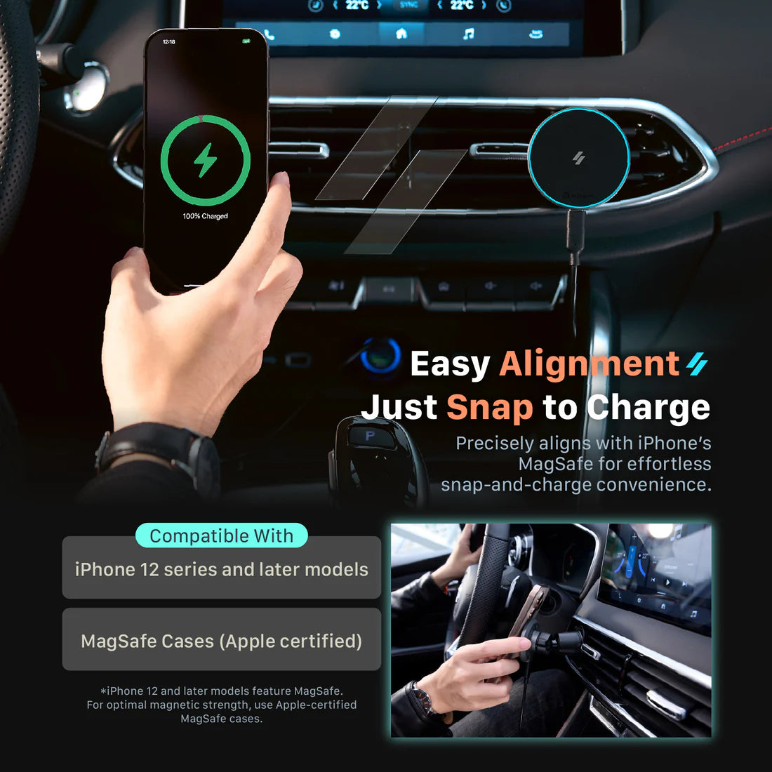 ADAM ELEMENTS CQ1 Qi2 Magnetic Charging Car Mount (Black)