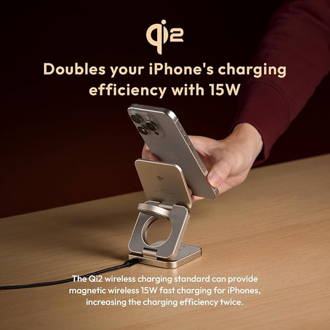 ADAM ELEMENTS Mag 3 Pro Qi2 3-in-1 Foldable Travel Charging Station (Titanium)
