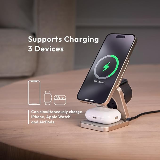 ADAM ELEMENTS Mag 3 Pro Qi2 3-in-1 Foldable Travel Charging Station (Titanium)