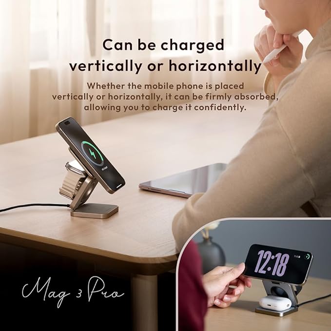 ADAM ELEMENTS Mag 3 Pro Qi2 3-in-1 Foldable Travel Charging Station (Titanium)