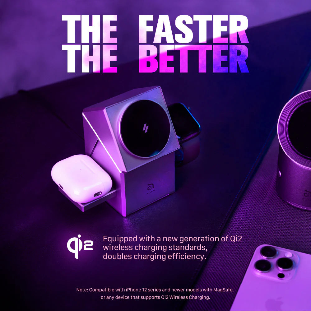 ADAM ELEMENTS Mag Qube Qi2 3-in-1 Intelligent Charging Station (Titanium)