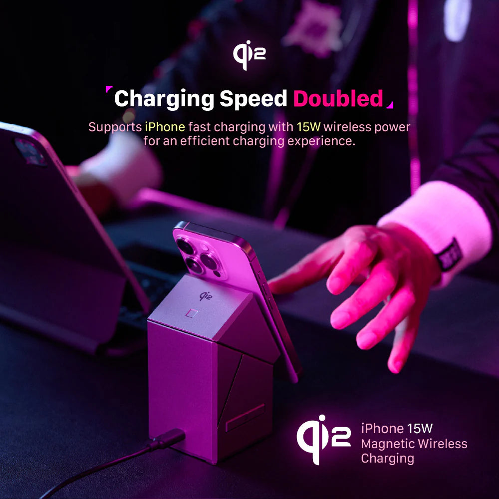 ADAM ELEMENTS Mag Qube Qi2 3-in-1 Intelligent Charging Station (Titanium)