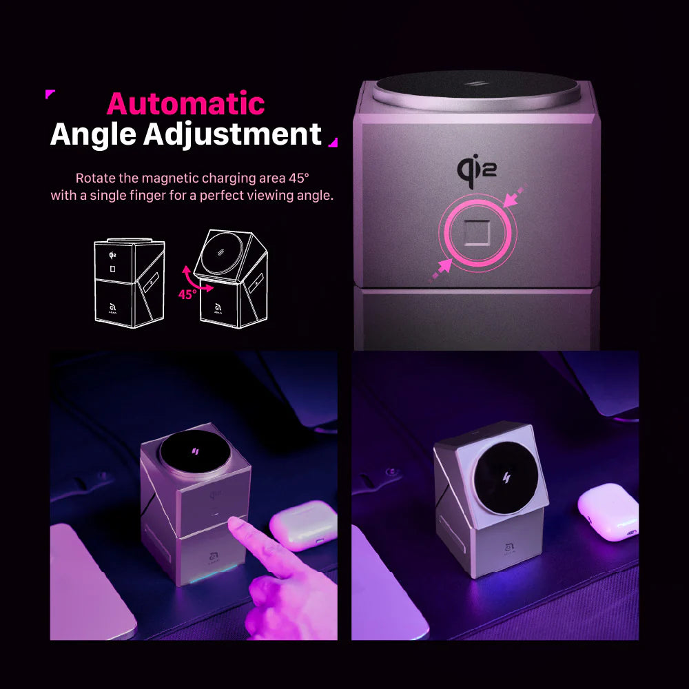 ADAM ELEMENTS Mag Qube Qi2 3-in-1 Intelligent Charging Station (Titanium)
