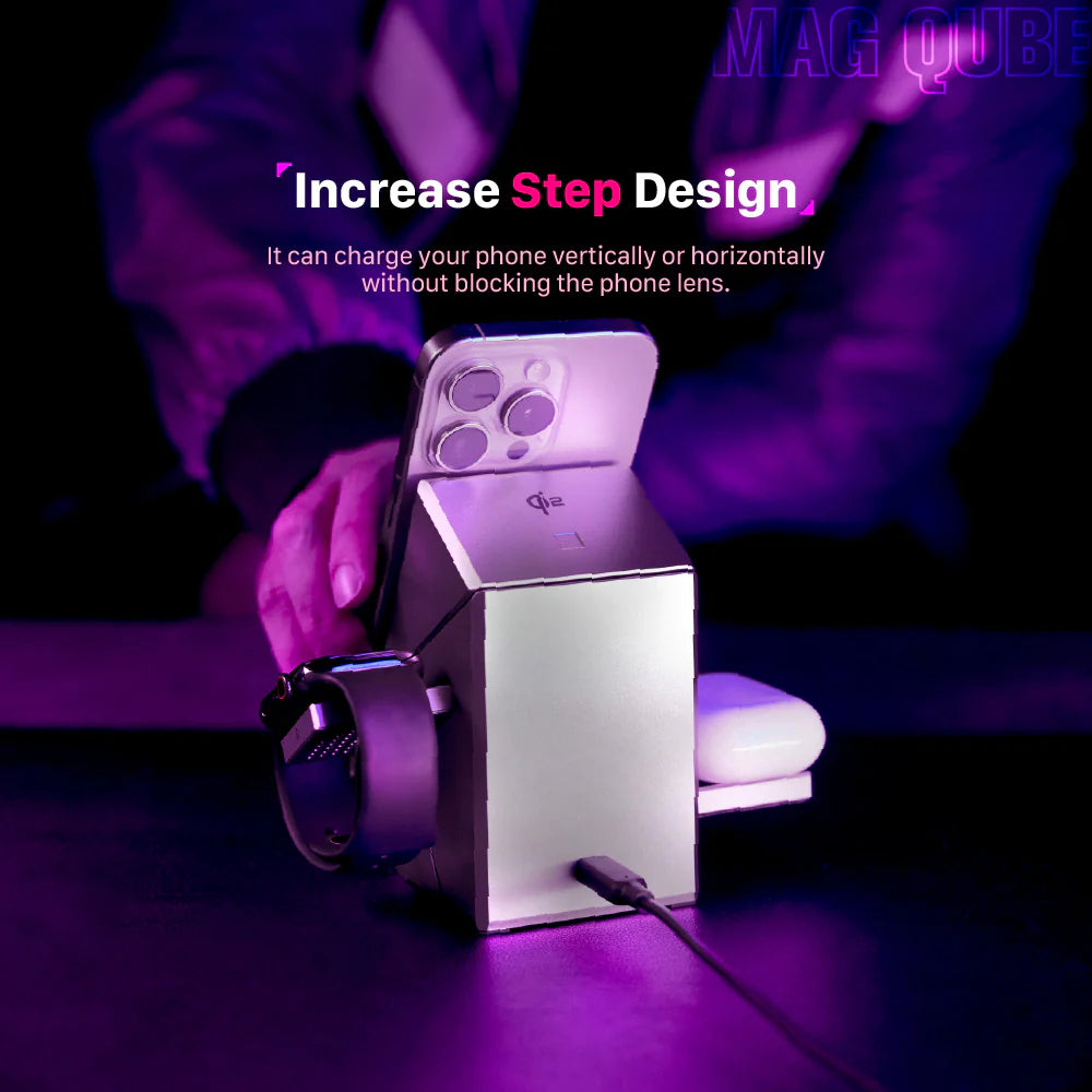 ADAM ELEMENTS Mag Qube Qi2 3-in-1 Intelligent Charging Station (Titanium)