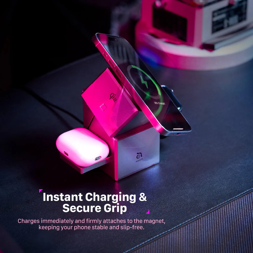 ADAM ELEMENTS Mag Qube Qi2 3-in-1 Intelligent Charging Station (Titanium)