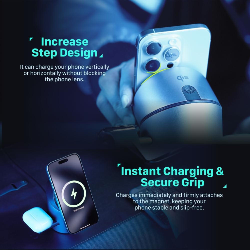 ADAM ELEMENTS Mag Tube Qi2 3-in-1 Intelligent Charging Station (Grey)