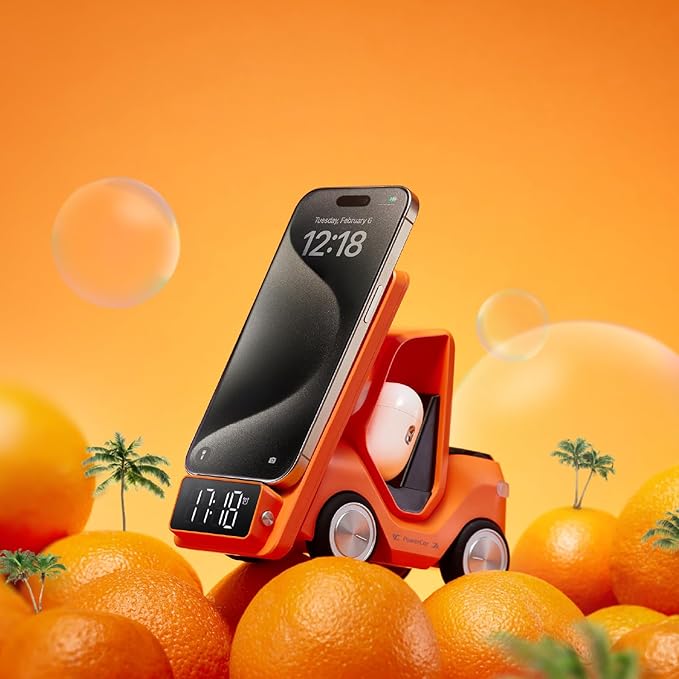 ADAM ELEMENTS Truck 5-in-1 Wireless Charging Station Multi-Function Alarm Clock (Orange)