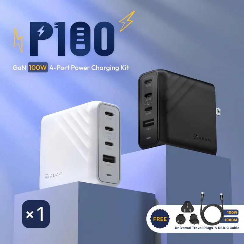 ADAM ELEMENTS P100 GaN 100W 4-Port Power Charging Kit (Black)
