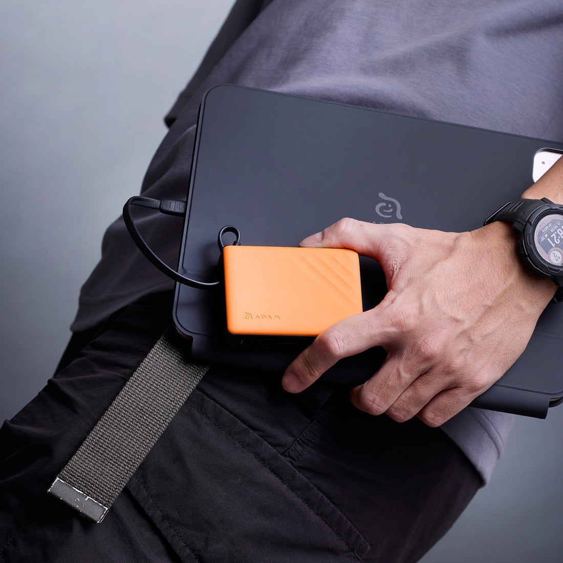 ADAM ELEMENTS GRAVITY 30W Fast Charging Power Bank 10,000mAh with Built-In Cable (Orange)